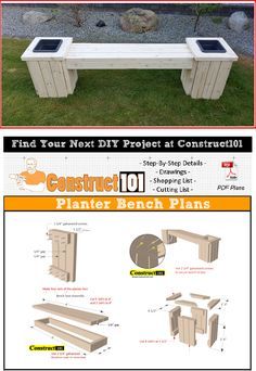 Planter Bench Plans, Bench Ideas Outdoor, Planter Seating, Diy Wood Planters, Diy Bank, Planter Bench, Diy Bench Outdoor, Diy Planter Box, Bench Outdoor