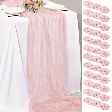 PRICES MAY VARY. Cheesecloth Table Runner:You will get 12Pcs 35W"x120"L(10FT) light pink cheesecloth table runner, perfect for rectangular and round tables or other shaped tables. They can also be used as perfect decorations for wedding arches or tables, chair sash, curtains, fireplaces, cabinets, sofas and more. Soft Material:Our table runners are made of premium soft cheesecloth fabric, soft to touch, skin-friendly, lightweight and comfortable, not easy to fade and tear, shrink-free and reusab Pink Bow Baby Shower Theme, Pink Cheesecloth Table Runner, Pink Bridal Shower Theme, Pink Baby Shower Centerpieces, Baby Shower Gift Table, Pink Spring Wedding, Baby Shower Table Cloths, Cheese Cloth Table Runner, Kylie Baby Shower