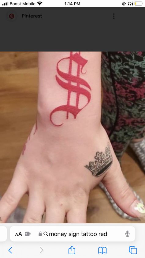 Red Money Sign Tattoo, Money Symbol Tattoo, Money Hungry Tattoo, Money Sign Tattoo, Dollar Sign Tattoo, Money Bag Tattoo, Sign Tattoo, Sign Fonts, Money Tattoo