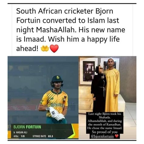 South African cricketer convert to Islam. Ma sha Allah 🥰 Convert To Islam, New Names, Proud Of You, South African, Happy Life, Quick Saves