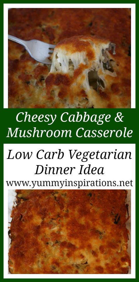 Cheesy Mushroom & Cabbage Casserole Recipe - easy & healthy low carb vegetarian dinner ideas - perfect for your Meat Free Monday #meatfreemonday #vegetarianrecipes Simple Vegetarian Dinner Ideas, Simple Vegetarian Dinner, Mushroom Cabbage, Cabbage Casserole Recipe, Vegetarian Dinner Ideas, Cabbage Casserole Recipes, Keto Salads, Keto Thanksgiving, Easy Vegetarian Dinner