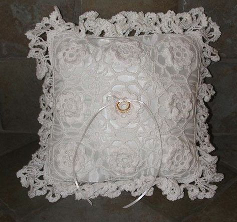 Ring Bearer Pillow Patterns Free | Recent Photos The Commons Getty Collection Galleries World Map App ... Crochet Ring Pillow, Cabin Crochet, Fall Wedding Ring, Diy Wedding Ring, Wedding Dress Keepsake, Ring Bearer Pillow Lace, Irish Wedding Rings, Crochet Ring, Wedding Ring Cushion