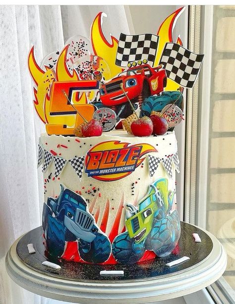 Cars 3 Birthday Cake, Blaze Cakes For Boys, Monster Car Cake, Blaze And The Monster Machines Birthday Cake, Blaze Cake Ideas, Blaze Monster Truck Party Ideas, Blaze Monster Truck Cake, Monster Truck Cakes, Blaze Cake