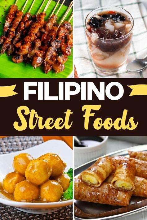 Try these tasty Filipino street foods for an authentic experience! Sample dishes like barbecue, fish balls, roasted chicken, and more delicacies from the Philippines. Authentic Filipino Recipes, Filipino Dishes Party, Filipino Street Food Party Ideas, Filipino Finger Food, Filipino Food Easy To Cook, Fancy Filipino Food, Isaw Filipino Street Food, Pinoy Street Foods Philippines, Filipino Appetizers