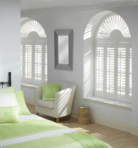 Whether it’s arched, circular or angled windows, at Luxaflex® we have the answer. Our stylish Shutters are available in a wide range of unique and individual options, perfect for any window. Arched Window Coverings, Living Room Shutters, Cafe Style Shutters, Arched Window Treatments, Interior Window Shutters, Shutter Designs, Shutter Blinds, Interior Shutters, Wooden Shutters