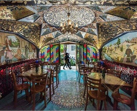 Coffee shop in Tehran Persian Decor, Isfahan Iran, Iranian Architecture, Persian Architecture, Iran Travel, Tehran Iran, Persian Culture, Ancient Architecture, Tehran