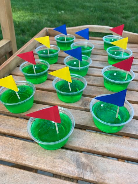 Golf Theme Party For Men, Golf Themed Pool Party, Golf Jello Shots Recipe, Hawaiian Golf Theme, Masters Golf Party Games, Golf Themed Jello Shots, Golf Themed Party Snacks, Golf Birthday Party Games, Golf Themed 50th Birthday Party