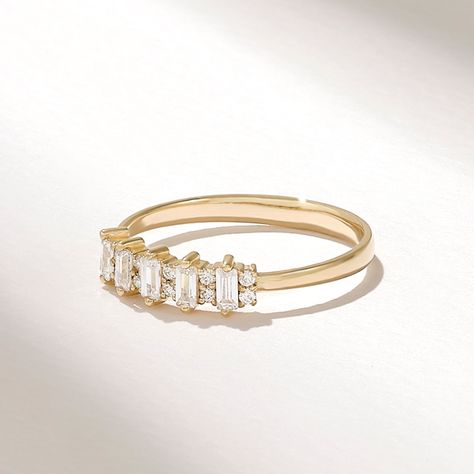 Dainty Wedding Baguette Ring Features * Made to Order. * Gold KT: 10K, 14K, 18K * Custom Gold Color: Rose Gold, Yellow Gold, White Gold * Diamond Color-Clarity: D-E-F color VVS clarity ( excellent ideal cut) * Total Ctw: 0.25 ctw * Top of Band: 4.25MM * Width of Band: 1.95MM * Thickness of Band: 0.90MM * Ready to Ship in 5-7 Business Days ▶ Want to find out more? Check out my shop https://etsy.me/3pTGOqE I hope you enjoy my designs as much as I enjoyed creating them for you! ★ ★ ★ Each order wil Womens Gold Wedding Rings, Baguette Wedding Ring, Baguette Wedding Rings, Baguette Band, Gold Diamond Wedding Rings, Dainty Wedding, Marriage Ring, Diamond Baguette, Baguette Diamond Rings