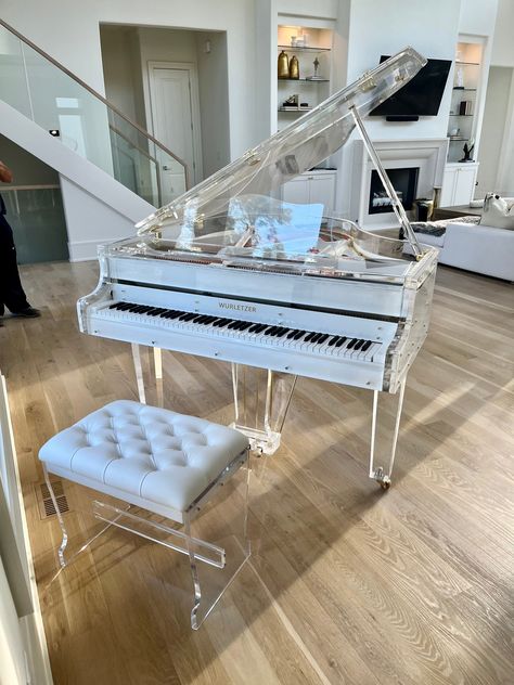 "YouTube https://youtube.com/shorts/qFhZHO4N83I?feature=share paste to search Crystal 5' Clear Brand New 2024 Baby Grand Piano, Wurletzer, Awesome Showpiece with player system, Unique 5' Crystal Clear Baby Grand Piano, A Showpiece, See Video, Can Move and Tune locally. International Piano with British Felts, German Strings, and high quality parts, and it has the safety close hydraulic Fallboard. We can also install a player system in the piano for $7995 Additional Info Why have a piano? *The mos Piano In Home, Piano In House, Piano In Room, Grand Piano Aesthetic, Transparent Piano, Clear Piano, Crystal Piano, White Grand Piano, Grand Piano Room