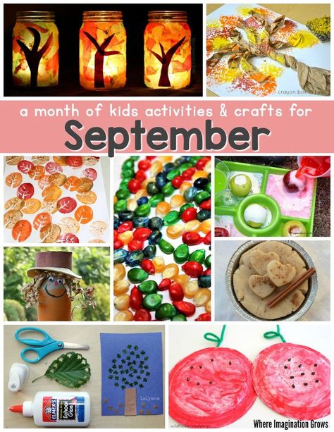 A month of kids activities for September! Fun fall crafts and learning activities for preschoolers! Free lesson plans activity calendar! Activities For September, Prek Thanksgiving, Thanksgiving Science, November Themes, Learning Activities For Preschoolers, Preschool Thanksgiving, September Art, Activity Calendar, September Activities