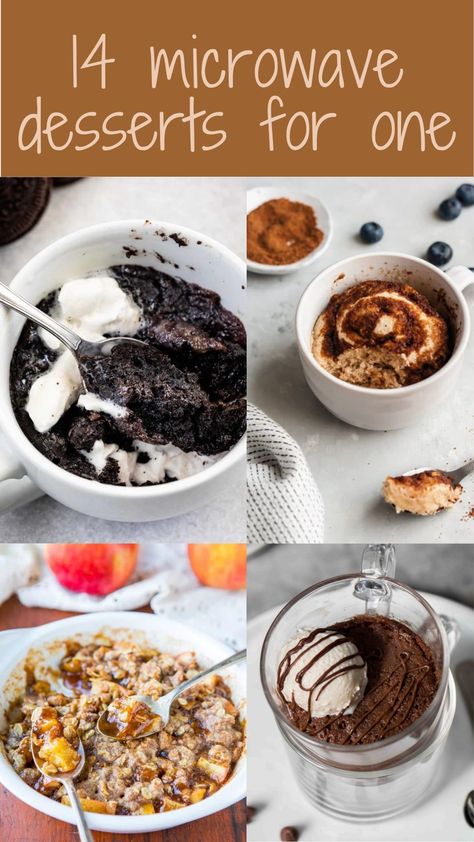 Quick microwave desserts for one are a godsent. They are easy to throw together and bake in the microwave in less than 10 minutes. They also use a lot fewer ingredients than a regular large batch dessert made in the oven. Here you will find some fan-favorite microwave desserts for one! Quick Microwave Dessert, Healthy Single Serve Desserts, Desserts For One, Brownie Mug Cake, Microwave Desserts, Brownie Mug, Mug Dessert Recipes, Dessert For One, Single Serve Cookie