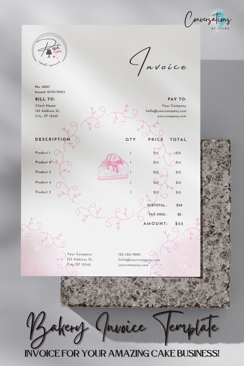 Cake Shop Invoice Canva Template Fully Editable Business Documents, Bakery Pastry, Luxury Cake, Cake Business, Bakery Business, Pastry Shop, Invoice Template, Cake Shop, Canva Template