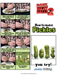 Cloudy With a Chance of Meatballs Free Printables, Downloads, and Activities | SKGaleana Cloudy Meatballs, Flint Lockwood, Pickle Party, Meatballs Dinner, Sony Pictures Animation, Vegetarian Kids, How To Make Pickles, Movie Night Food, Meatball Dinner