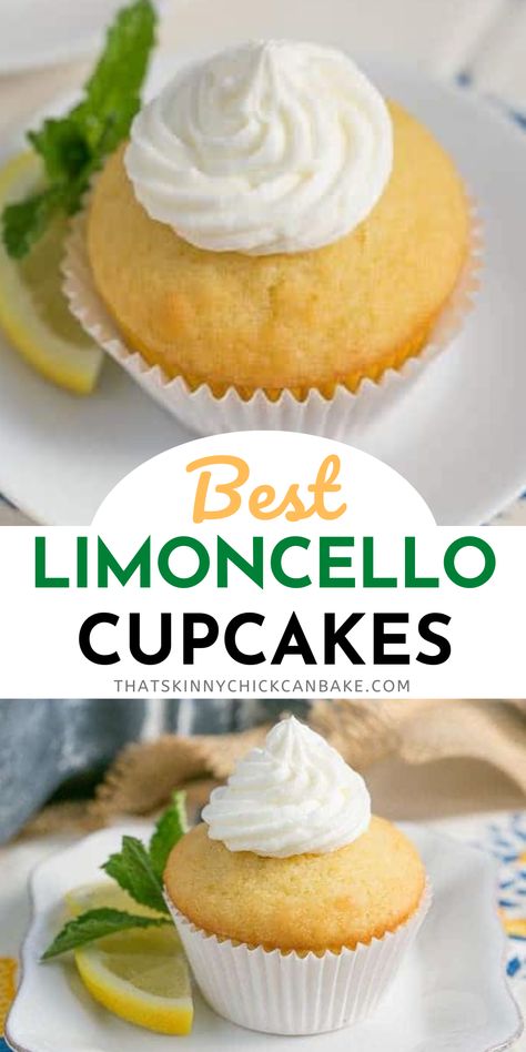 Limoncello Cupcakes Recipe, Limoncello Cupcakes, Italian Cupcakes, Alcohol Infused Cupcakes, Moist Cupcake Recipes, Lemon Blueberry Cupcakes, Boozy Baking, Infused Cupcakes, Cocktail Cupcakes