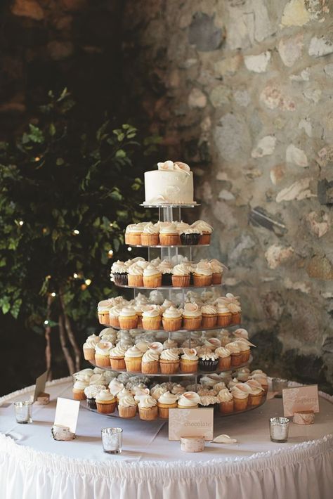 Wedding Cake And Cupcakes, Cupcake Tower Cake, Wedding Cupcake Display, Cupcake Table, Cupcake Tower Wedding, Diy Wedding Cake, Small Wedding Cakes, Traditional Wedding Cake, Wedding Cake Photos