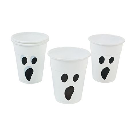 Ghost Plastic Cups Ghost Cups, Beetlejuice Birthday, Ghostbusters Birthday Party, Bunco Ideas, Ghostbusters Party, Boo Bash, 30th Birthday Men, Halloween Tablecloth, Deco House