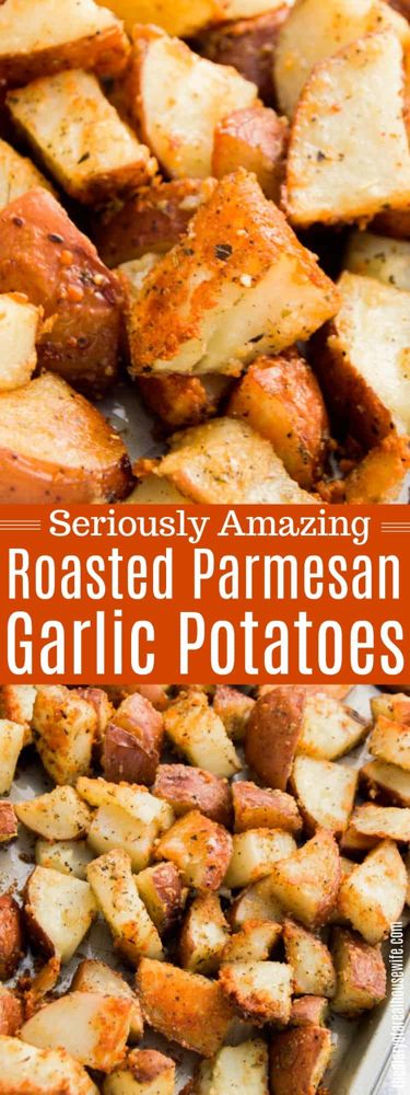 Parmesan Garlic Potatoes, Baked Diced Potatoes, Garlic Parmesan Roasted Potatoes, Potato Side Dishes Easy, Red Potato Recipes, Parmesan Roasted Potatoes, Garlic Roasted Potatoes, Roasted Red Potatoes, Garlic Potatoes