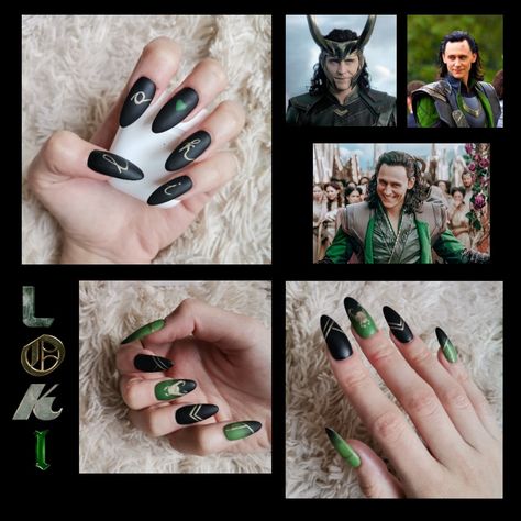 #Marvel #Marveluniverse #mcu #nails #nailsdising #loki #Lokilaufeyson Loki Nails Designs, Loki Nail Art, Loki Inspired Nails, Marvel Nails Designs, Marvel Nail Art, Loki Nails, Cosplay Claws, Marvel Nails, Marvel Images