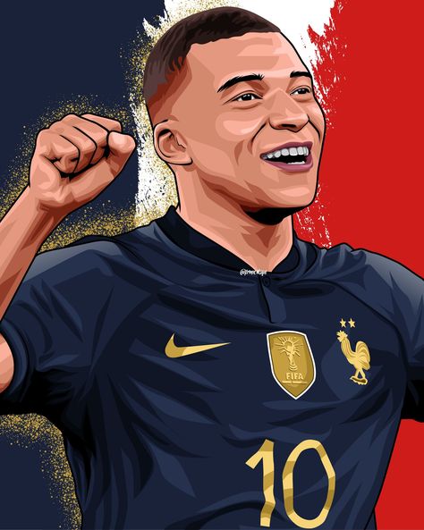 Kylan Mbappe, France Football Shirt, France Illustration, World Cup Shirts, رسم كاريكاتير, France National Team, White Tracksuit, Soccer Art, Kylian Mbappe