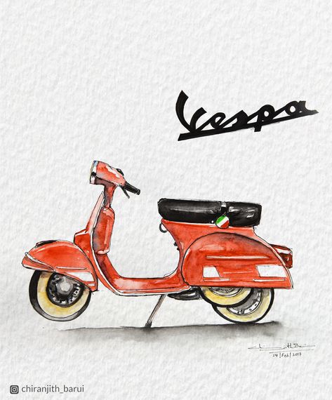 Vespa Tattoo, Vespa Illustration, Vespa Art, Motorcycle Drawing, Motorcycle Illustration, Vespa Vintage, Vespa Scooters, Motorcycle Art, Italy Art