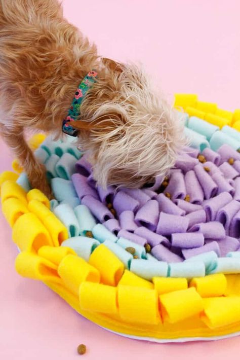 DIY Snuffle Mat for Dogs or Cats - see kate sew Activities For Cats, Diy Snuffle Mat For Dogs, Diy Snuffle Mat, Trendy Crafts, Fleece Sewing, Snuffle Mat For Dogs, Pet Crochet, Bookstore Ideas, Dogs Diy Projects