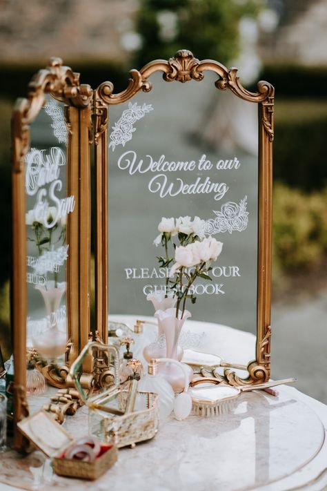 Fairytale Graydon Hall Manor Wedding | Eric Cheng Photography Garden Wedding Gift Table, Fairytale Wedding Theme Indoor, Fairytale Wedding Theme Table Decor, Classy Wedding Signs, Vintage Welcome Sign Wedding, Classy Wedding Signage, Idyllwild Wedding, Wedding Welcome Decor, Classy Wedding Ceremony