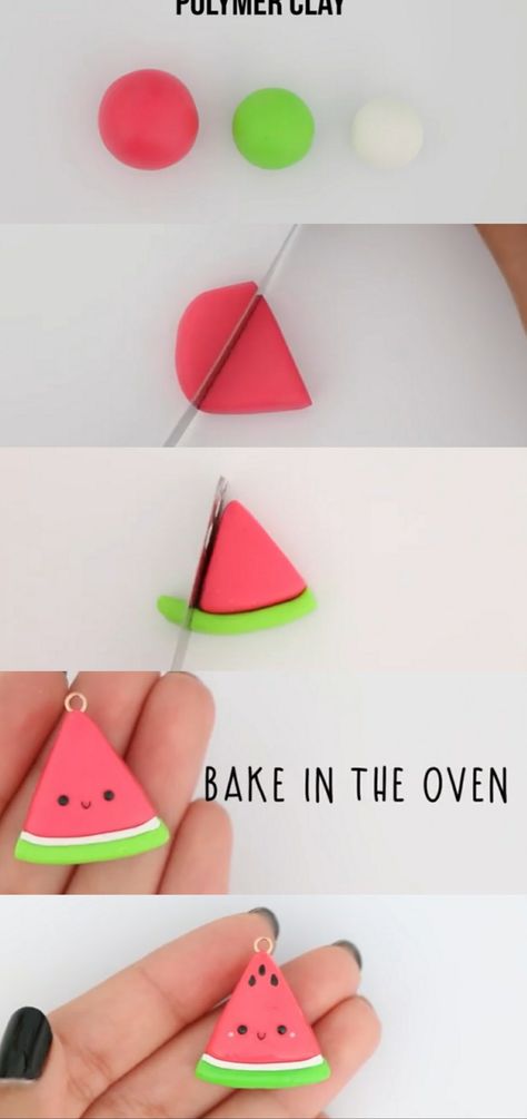 Earing Ideas Clay, Cute Air Dry Clay Ideas Kawaii, Fimo Keyring Ideas, Polmar Clay Ideas Easy, Polymer Clay Watermelon, Fimo Keychain Ideas, Cute Polymer Clay Keychains, Cute Easy Clay Ideas For Beginners, Watermelon Earrings Polymer Clay