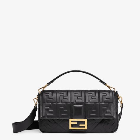 Baguette Large - Black leather bag | Fendi Fendi Baguette Bag, Fendi Logo Design, Fendi Store, Dream Bag, Fendi Bag, Fendi Handbags, Fendi Sunglasses, Fendi Baguette, Fendi Shoes