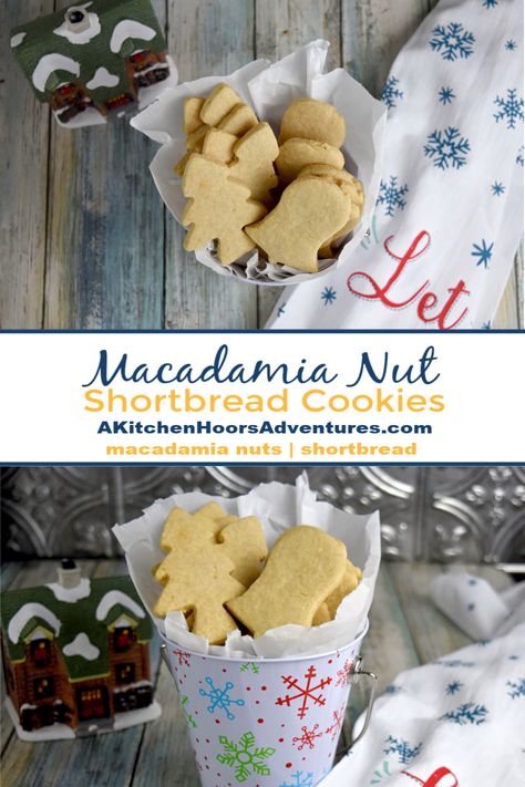 Buttery and delicious, Macadamia Nut Shortbread Cookies have that rich shortbread cookie with the hint of nuttiness to them.  They're easy to make, and are top on my list of favorite cookies! #ChristmasCookies via @akitchenhoor Macadamia Nut Shortbread, Macadamia Butter Recipes, Macadamia Shortbread Cookies, Hawaiian Shortbread Cookies, Macadamia Nut Shortbread Cookies, Macadamia Shortbread, Fitness Postpartum, Shortbread Bites, Shortbread Cookies Christmas