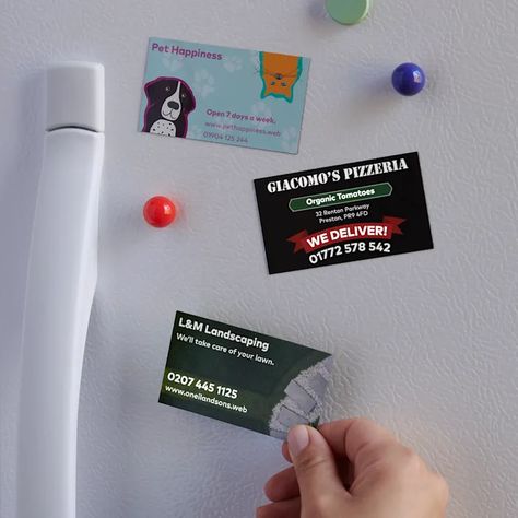 Visiting Card Magnets | Magnetic Visiting Card | Vistaprint.in Magnetic Business Cards, Fridge Stickers, Magnetic Card, Magnetic Board, Custom Business Cards, Good Pizza, Visiting Cards, Fridge Magnet, Marketing Materials