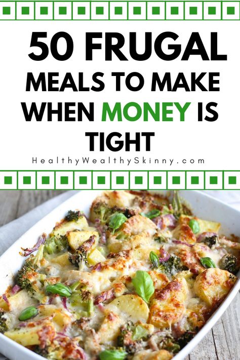 Frugal Living | It's not as heard as you might think to eat when money is tight. Here are 50 frugal meals you can make when you don't have a lot of money to spend on groceries. #frugalliving #frugaltips #frugalmeals #frugalfoods #savingmoney #budgeting #HWS #healthywealthyskinny Frugal Meal Planning, Frugal Cooking, Camp Food, Meals To Make, Cheap Easy Meals, Budget Meal Planning, Cheap Healthy, Inexpensive Meals, Cheap Dinner Recipes