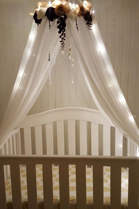 Baby Crib Canopy, Princess Canopy, Nursery Canopy, Baby Canopy, Lights Decor, Crib Canopy, Diy Bebe, Nursery Crib, Bed Canopy