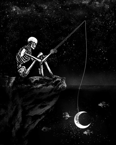 Skeleton Fishing, Cliff Beach, Skull Images, Skeleton Artwork, Surreal Illustration, Art Skeleton, Simple Tattoos For Guys, Aztec Tattoo Designs, The Epiphany