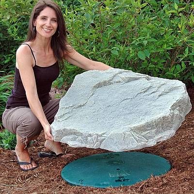 Septic Tank Covers, Artificial Rocks, Fake Rock, Faux Rock, Back Garden Design, Landscape Plans, Small Yard, Free Plants, Diy Landscaping