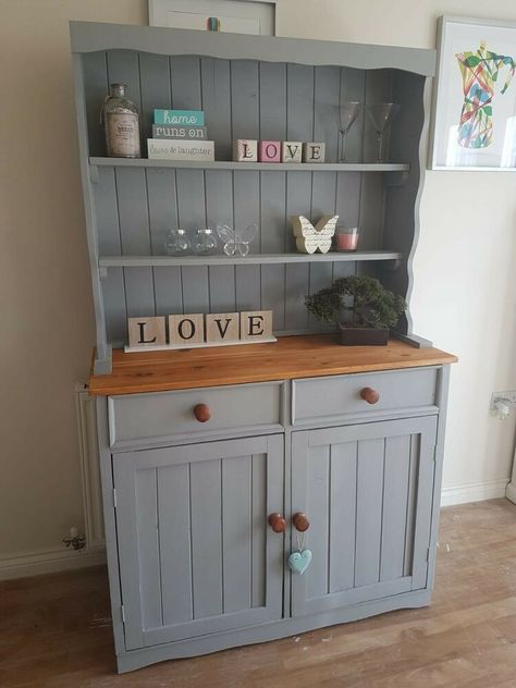 SALE!! DELIVERY AVAILABLE!! Shabby Chic Solid Pine Farmhouse Grey Welsh Dresser Styling A Welsh Dresser, Conservatory Makeover, Dresser Farmhouse, Dresser Kitchen, Bookcase Makeover, Baby Cast, Farmhouse Grey, Chic Dresser, Dresser Ideas