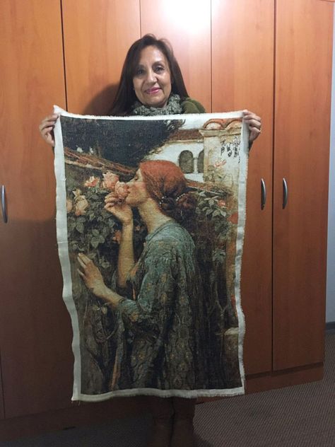 The Soul Of The Rose, Soul Of The Rose, Fine Art Cross Stitch, Stitch Artwork, Pre Raphaelite Paintings, John William Waterhouse, Pre Raphaelite, Cross Stitch Rose, Modern Embroidery