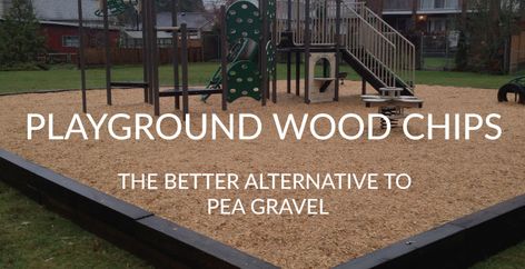 Playground wood chips a better alternative to pea gravel? We think so. Playground wood chips, are designed, engineered & installed with kids safety in mind. Playground Wood Chips, Pea Gravel Playground, Wood Chip Play Area, Pea Gravel Play Area, Wood Chips Landscaping Ideas, Wood Chips Landscaping, Playground Flooring Outdoor, Playground Wood, Playground Mulch