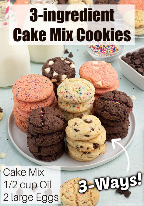 Cake Mix Cookies 3 Ingredient, 3 Ingredient Cakes, Cake Box Cookies, Recipes Using Cake Mix, Box Cookies, Boxed Cake Mixes Recipes, 3 Ingredient Cookies, Cake Mix Desserts, Boxed Cake