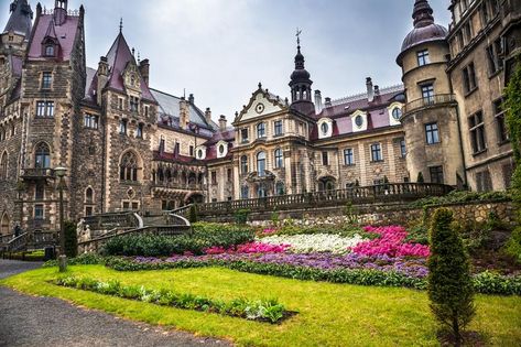 Moszna Castle Located In A Moszna Village Editorial Stock Image - Image of exterior, green: 148560189 Castle School, Castle Exterior, Castle Mansion, Castle Aesthetic, Castles Interior, Fantasy Castle, Fantasy Places, Beautiful Castles, The One And Only