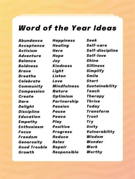 List of words of the year Word For 2024, Theme Words For The Year, New Years Word Of The Year, Word Of The Year Ideas, Word Of The Year Ideas 2024, Word For The Year, Word Of The Year 2024, Picking A Word For The Year, Word Of The Year 2024 Christian