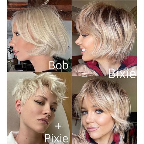 Winter 2022/2023 Haircut Trends · Midlength, Internal Layers · Bombshell Face Framing Layers · Bottleneck Bob · Contour Cut · Long Lob · Shag Pixie Hair 2023, Bixie Shag, Briana Cisneros Hair, Bixie 2022, Shag Pixie, Pixie Styling, Barber Haircuts, My New Haircut, Bob Pixie