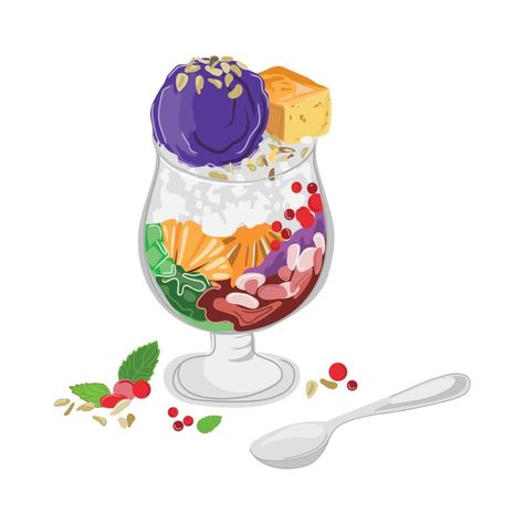 Filipino Food Drawing, Halo Drawings, Sweet Beans, Background Sweet, Ice Milk, Halo Halo, Drawing Cartoon, Shaved Ice, Sweet Food