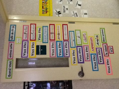 I made my own "when you enter this class..." French Classroom Decor, French Display, Decoration Classroom, Foreign Language Classroom, World Language Classroom, High School French, Classroom Images, Classroom Decor High School, French Teaching Resources