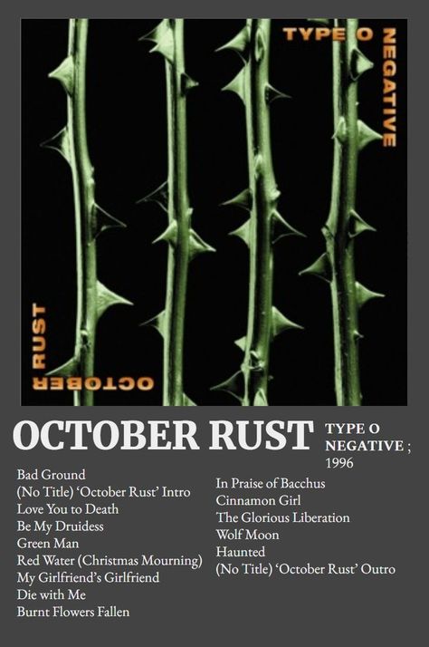 October Rust by Type O Negative, enjoy! Made by yours truly. You are allowed to download, use the template, etc! Type O Negative Album Covers, October Rust Type O Negative, Type O Negative Nails, Type O Negative Tattoo, Type O Negative Poster, Converse Types, October Rust, Negative Tattoo, Type 0 Negative