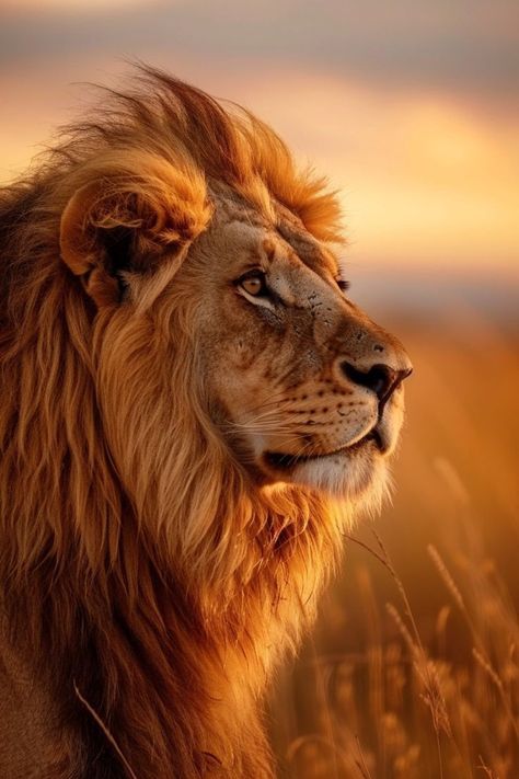 Lions In The Wild, Aesthetic Lion, Lion Photos, Beautiful Paintings Of Nature, Sunset Portrait, Big Cats Photography, Wallpaper Office, Wild Animals Photos, Wild Lion