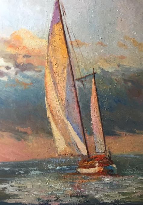 Paintings Of Sailboats, Sail Boat Acrylic Painting, Sail Boat Paintings On Canvas, Sail Boat Aesthetic, Sailing Boat Drawing, Sail Boat Drawing, Sail Painting, Sailboat Painting Acrylic, Nautical Art Painting