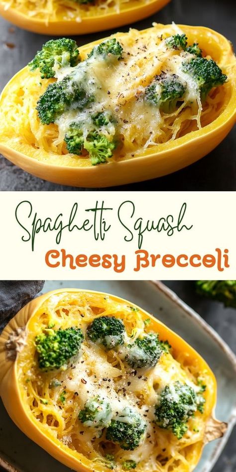 Cheesy Broccoli Spaghetti Squash Ingredients: 3 lb spaghetti squash (one medium squash) ½ tsp olive oil or avocado oil Salt and pepper to taste 2 cups chopped fresh broccoli 2-3 cloves garlic (minced) ½ cup heavy cream 1 tbsp cream cheese (optional, but delicious) ¼ tsp garlic powder ½ cup freshly grated parmesan cheese ¼ cup freshly grated cheddar cheese (medium or sharp) plus extra for topping #CheesySQuash #BroccoliSpaghetti Broccoli Cheese Spaghetti Squash, Spaghetti Squash With Cream Cheese, Spaghetti Squash Cream Cheese, Cream Cheese Spaghetti Squash, Spaghetti Squash And Broccoli, Broccoli Spaghetti Squash, Spaghetti Squash With Vegetables, Twice Baked Spaghetti Squash, Alfredo Spaghetti Squash