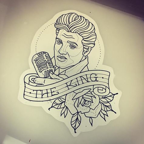 Elvis Presley Tattoo Design, Traditional Elvis Tattoo, Elvis Outline, Elvis Tattoo For Women, Elvis Inspired Tattoos, Will Farell, Elvis Presley Tattoos, Elvis Presley Tattoo, Elvis Presley Drawing