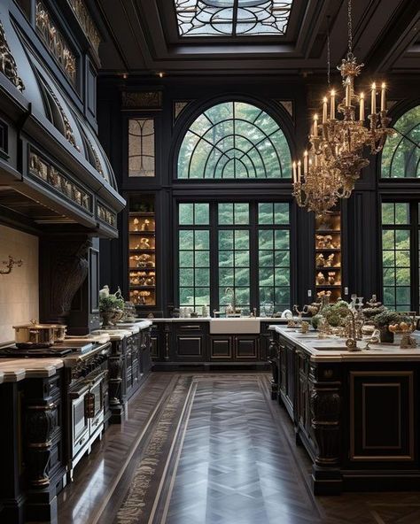 Classic Mansion, Mansion Kitchen, Gothic Kitchen, Gothic Mansion, Dream Life House, Dark Home, Mansion Interior, Dream House Rooms, Fantasy House