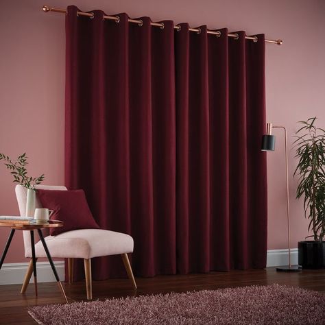 Maroon Room, Maroon Living Room, Maroon Bedroom, Burgundy Bedroom, Dining Room Wall Color, Burgundy Curtains, Modern Cupboard Design, Eyelet Curtains, Home Entrance